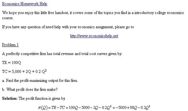 Economics Help screen shot